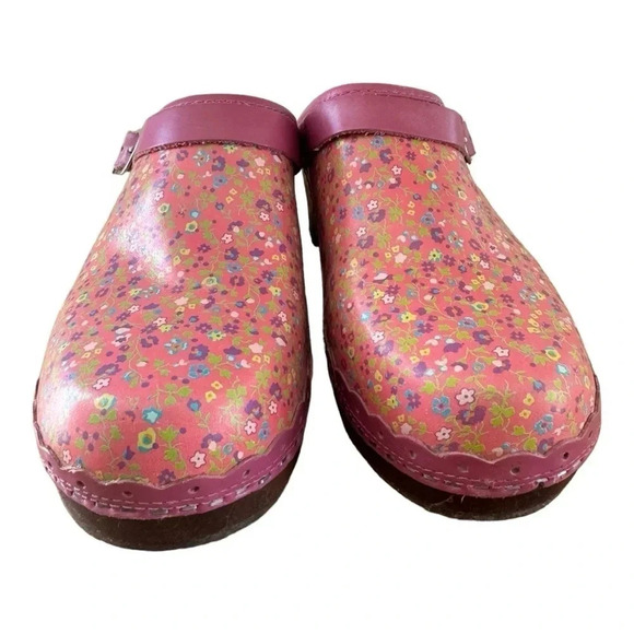 Hanna Andersson Leather Pink Floral Clogs womens size 40 - Picture 5 of 10